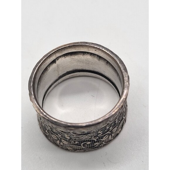 Sterling Silver 925 Scroll Floral Wide Band Ring - Picture 4 of 9